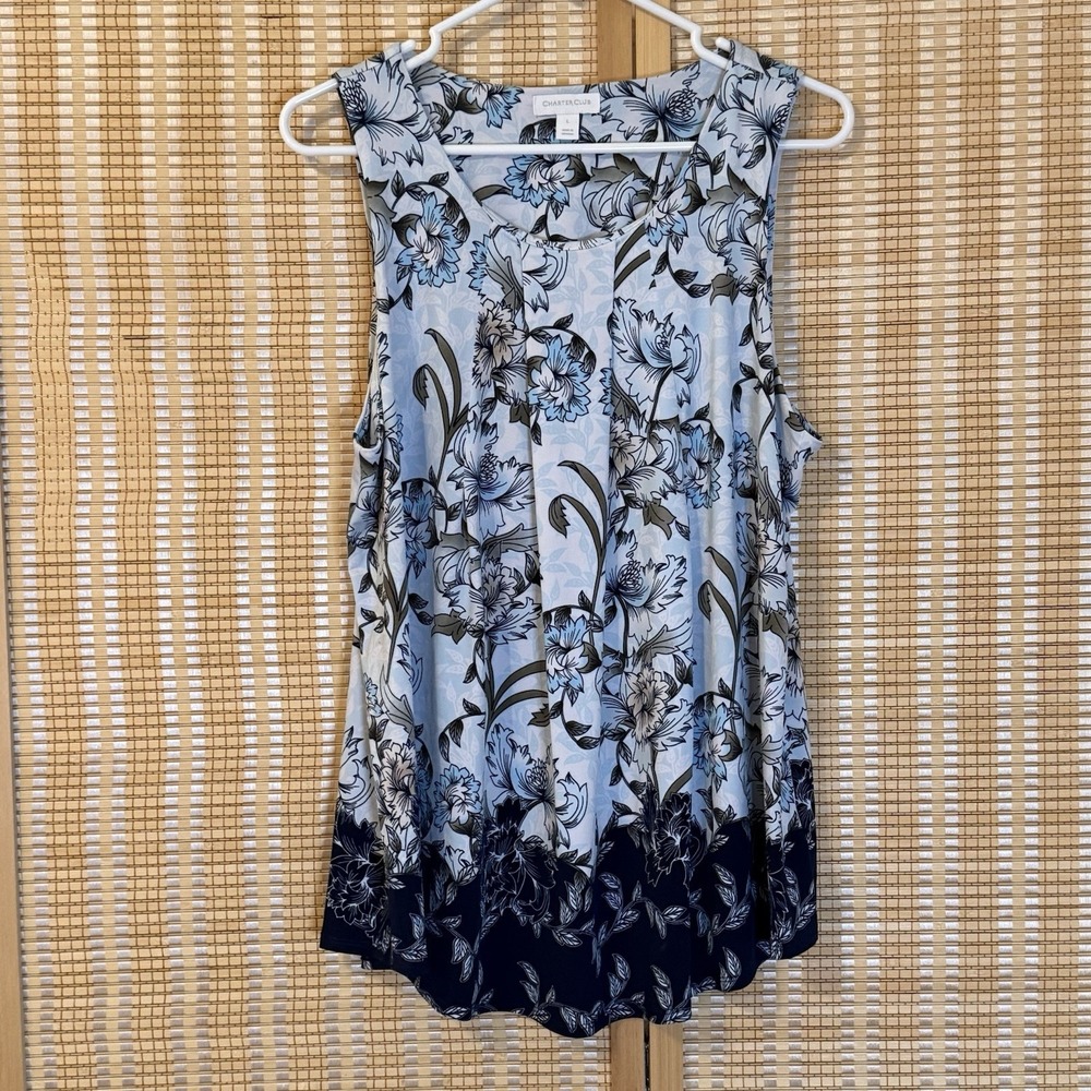 Charter Club Women's L Top Sleeveless Pleated Floral Cottagecore Fairycore